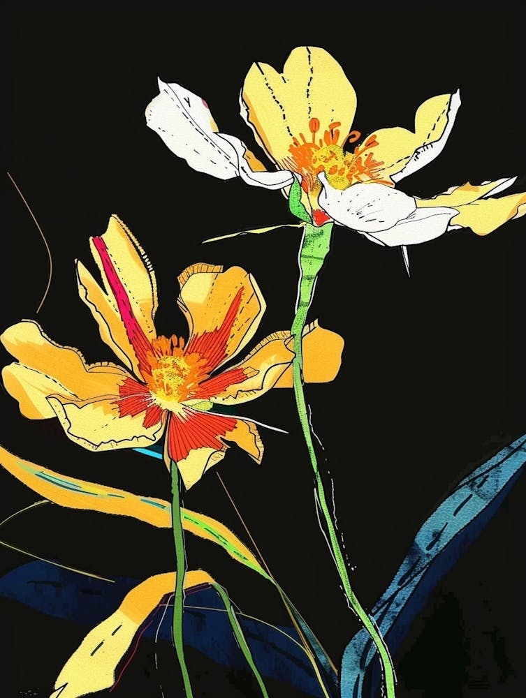 Neon Flowers On Black Buttercup 3