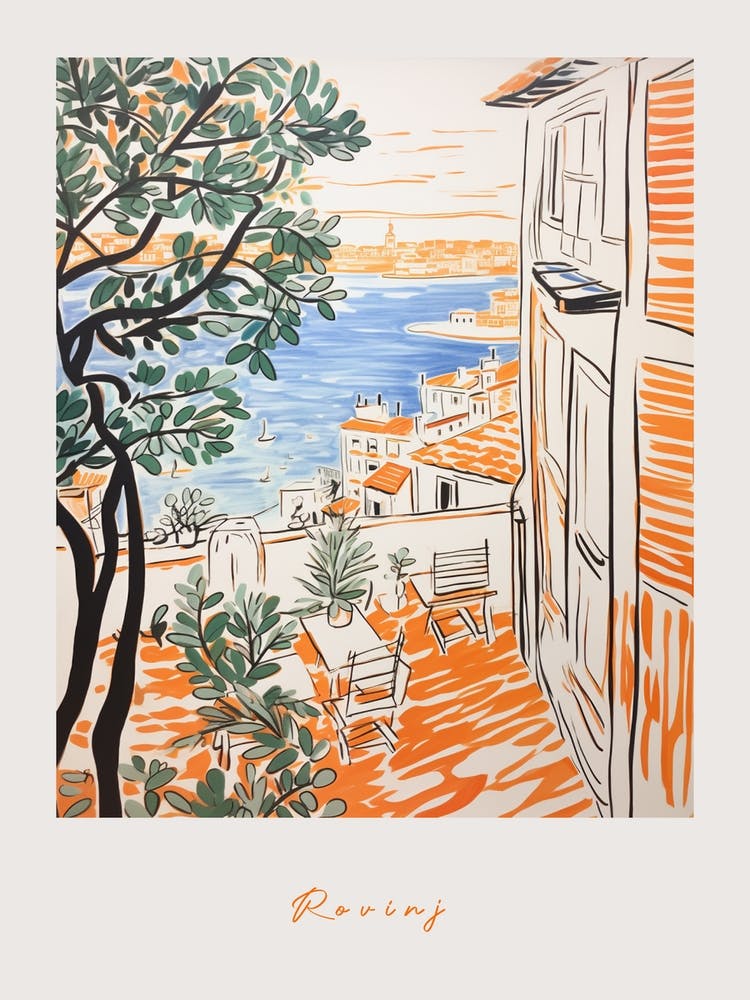 Rovinj Croatia Orange Drawing Poster