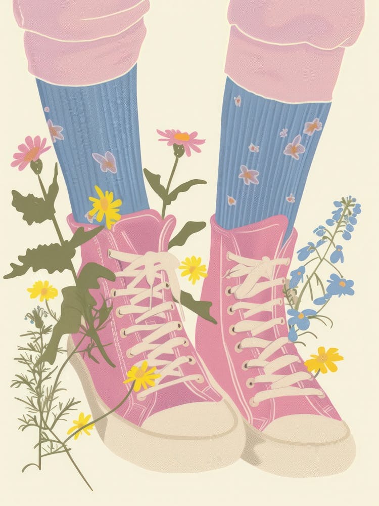 Illustration Pink Sneakers And Flowers 5