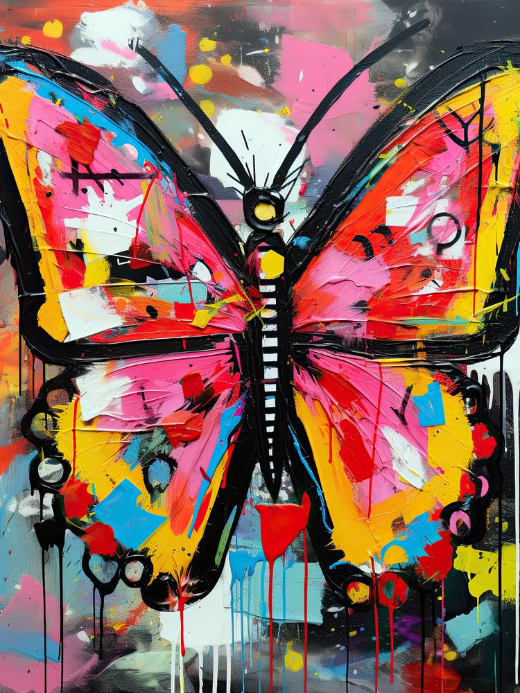 Pink Butterfly in Basquiat's Style