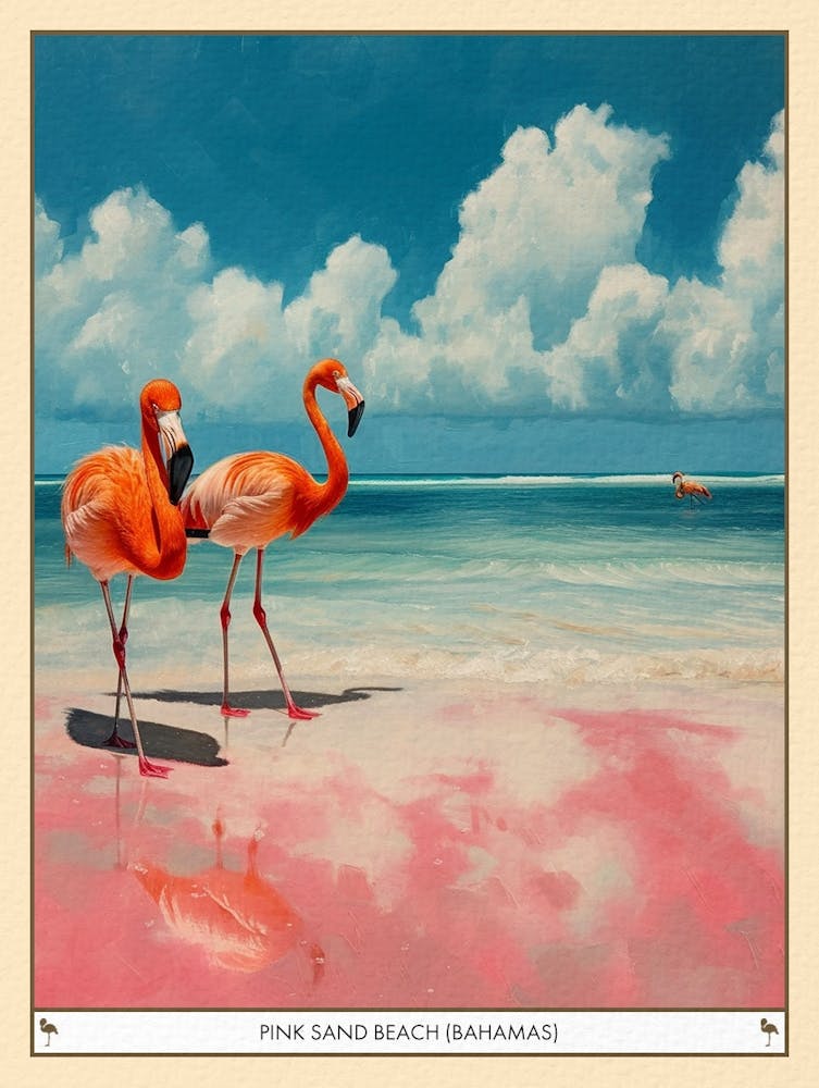 Greater Flamingo Pink Sand Beach Bahamas Tropical Illustration 1 Poster