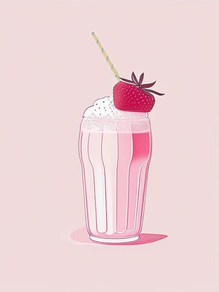 Strawberry Milkshake Dairy Food Minimal Line Drawing 3
