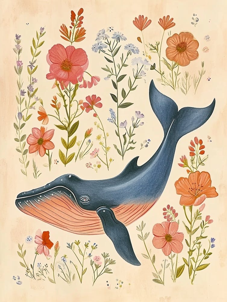 Dessin Animalier Floral Folklorique Baleine 2