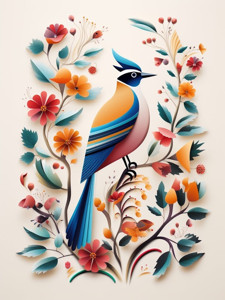 Scandinavian Bird Illustration Cedar Waxwing 1