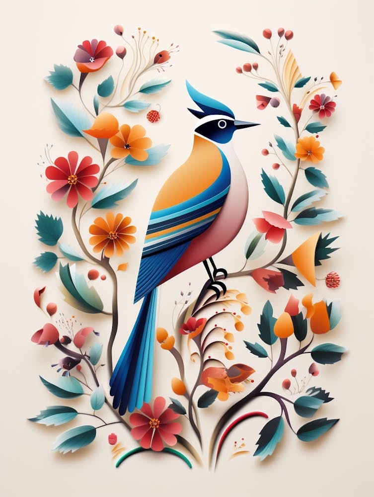 Scandinavian Bird Illustration Cedar Waxwing 1