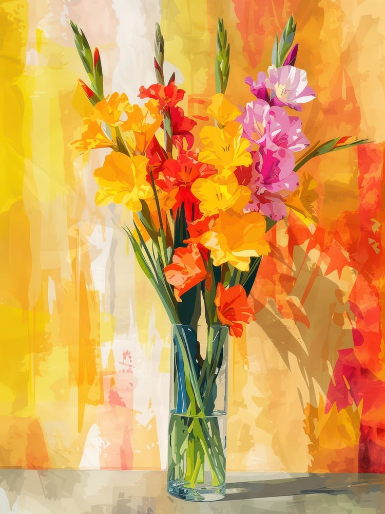 Gladiolus Flowers On A Table   Contemporary Illustration 4