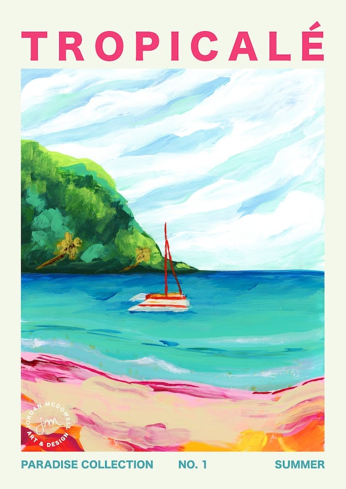 Tropical Beach And Boat Landscape Typography