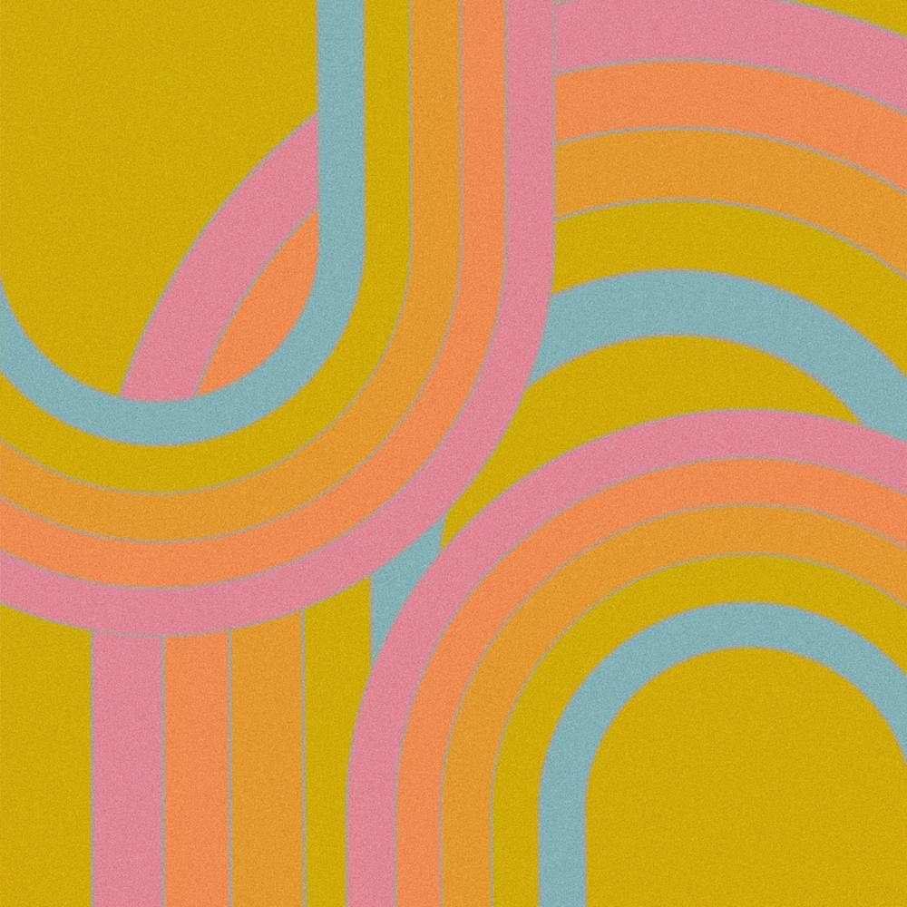 Retro Rainbows On Green Square