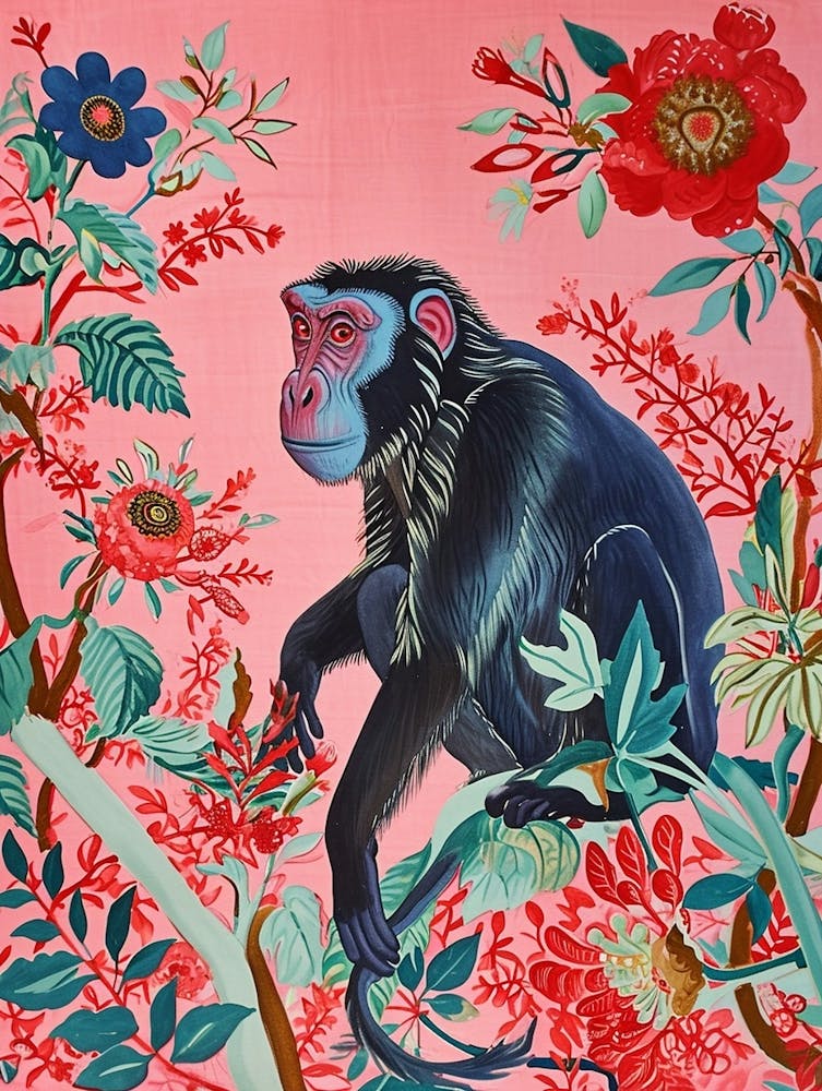 Floral Animal Painting Baboon 4