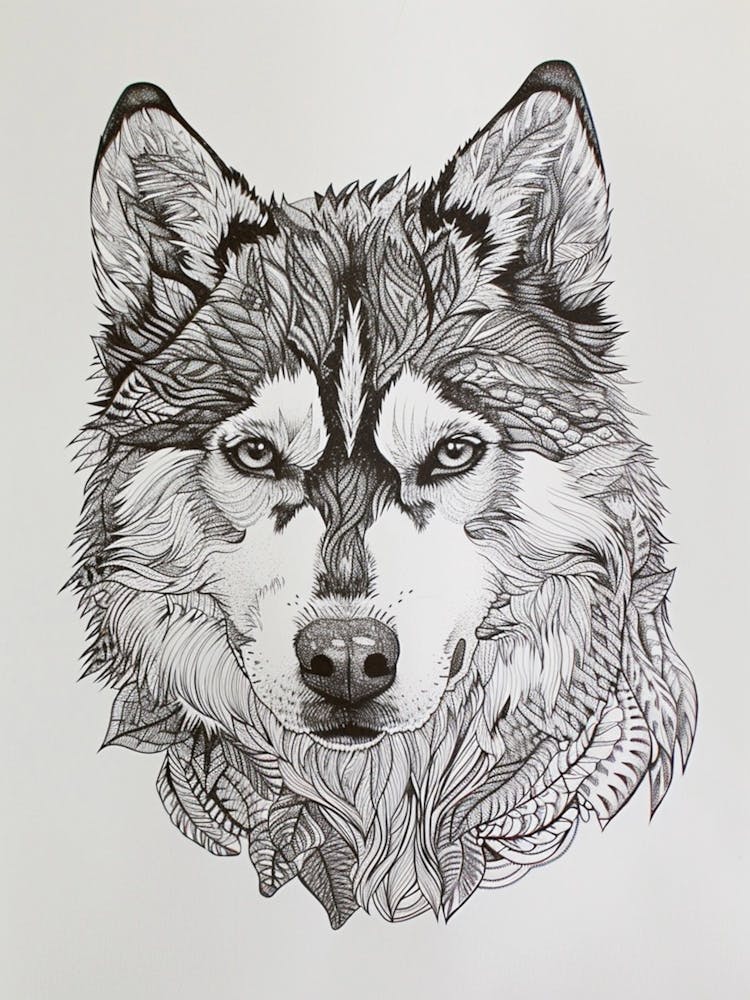 Husky Dog Line Sketch 2