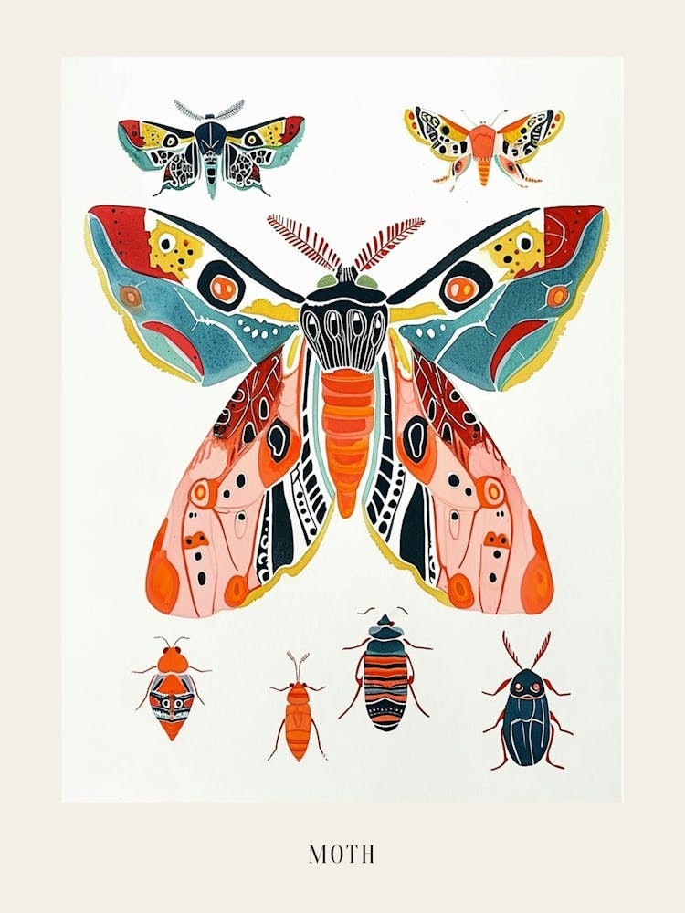 Colourful Insect Illustration Moth 20 Poster