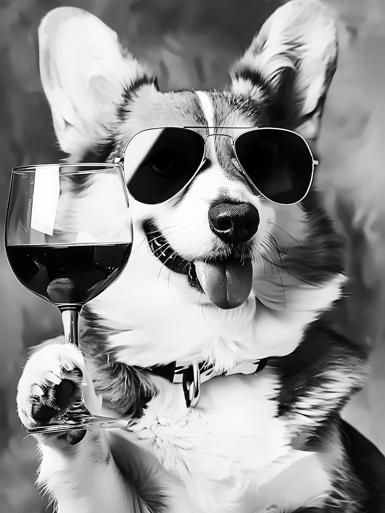 Corgi Dog With Wine Glasses