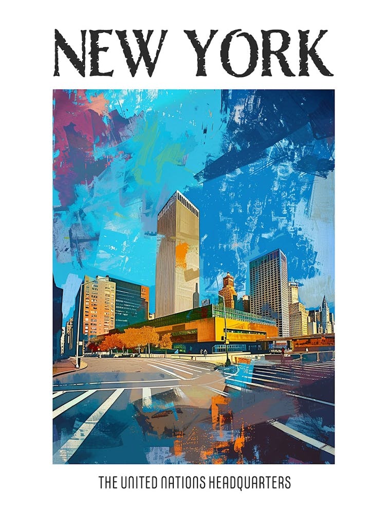 The United Nations Headquarters New York Colourful Silkscreen Illustration 2 Poster