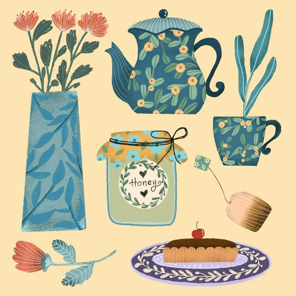 Chic flower teapot and teacup