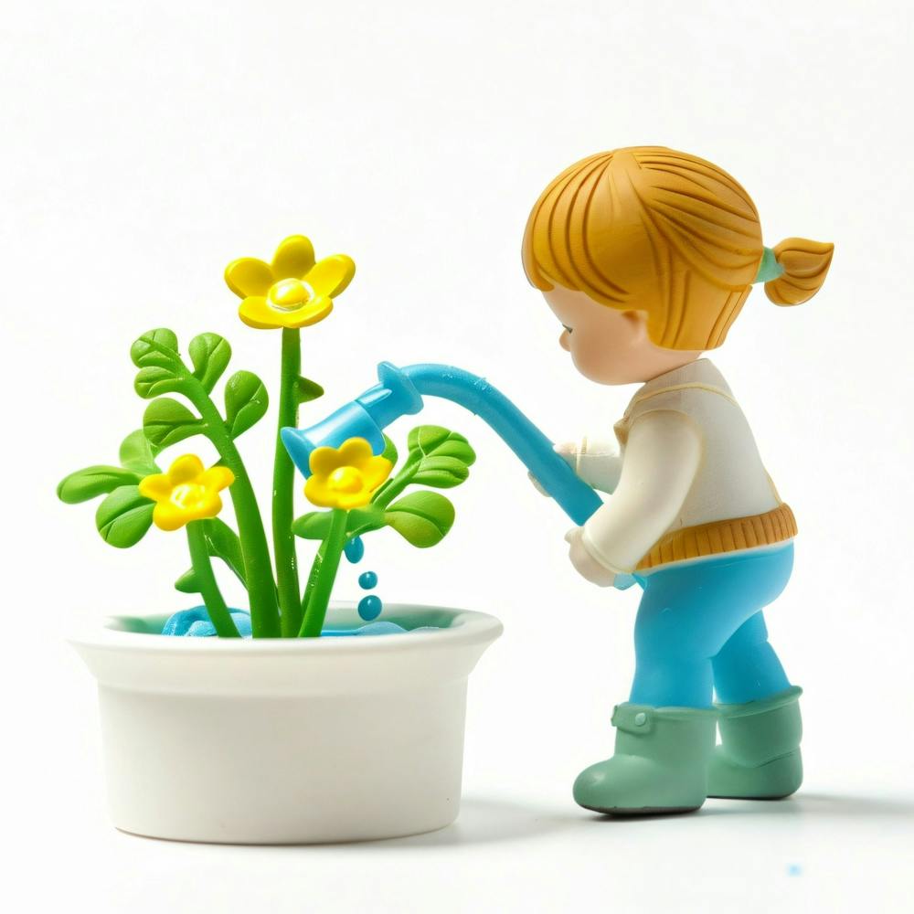 Little Girl Watering Flowers