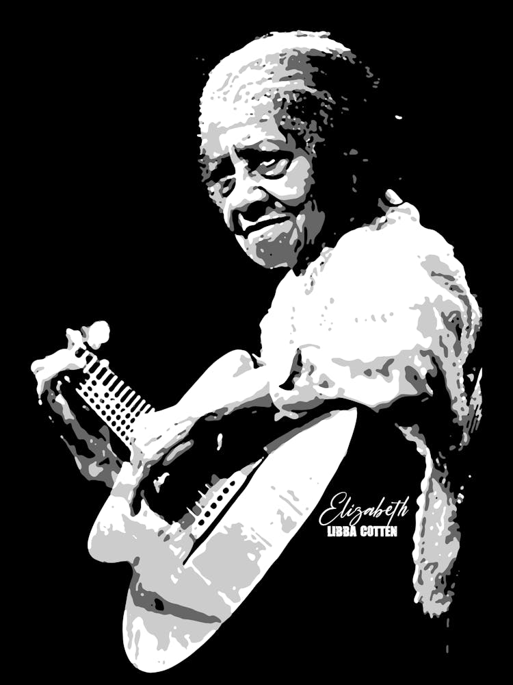 Elizabeth Cotten American Folk and Blues Musician Legend in Grayscale art