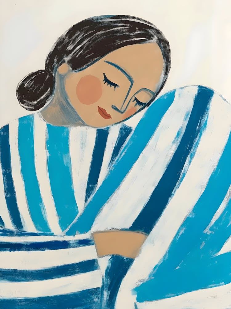 Blau gestreifte Frau