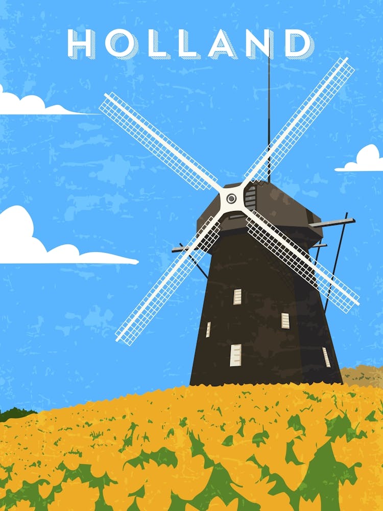 Amsterdam, Netherlands/Holland — Retro travel minimalist poster, retro travel art, retro travel wall art, vector art 2