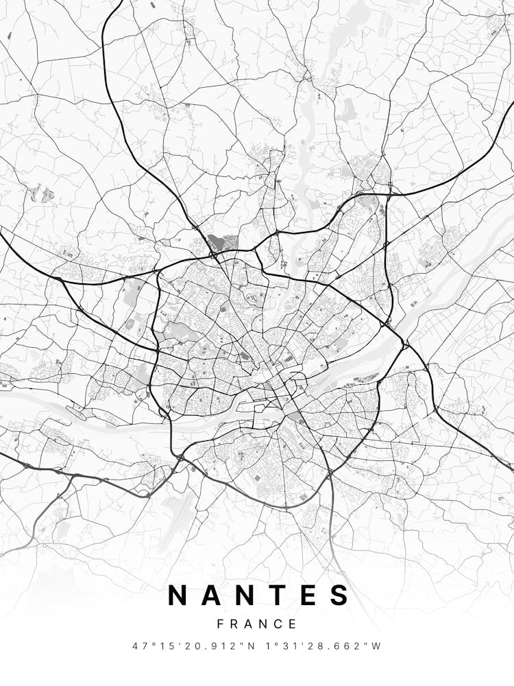 Nantes France White Map