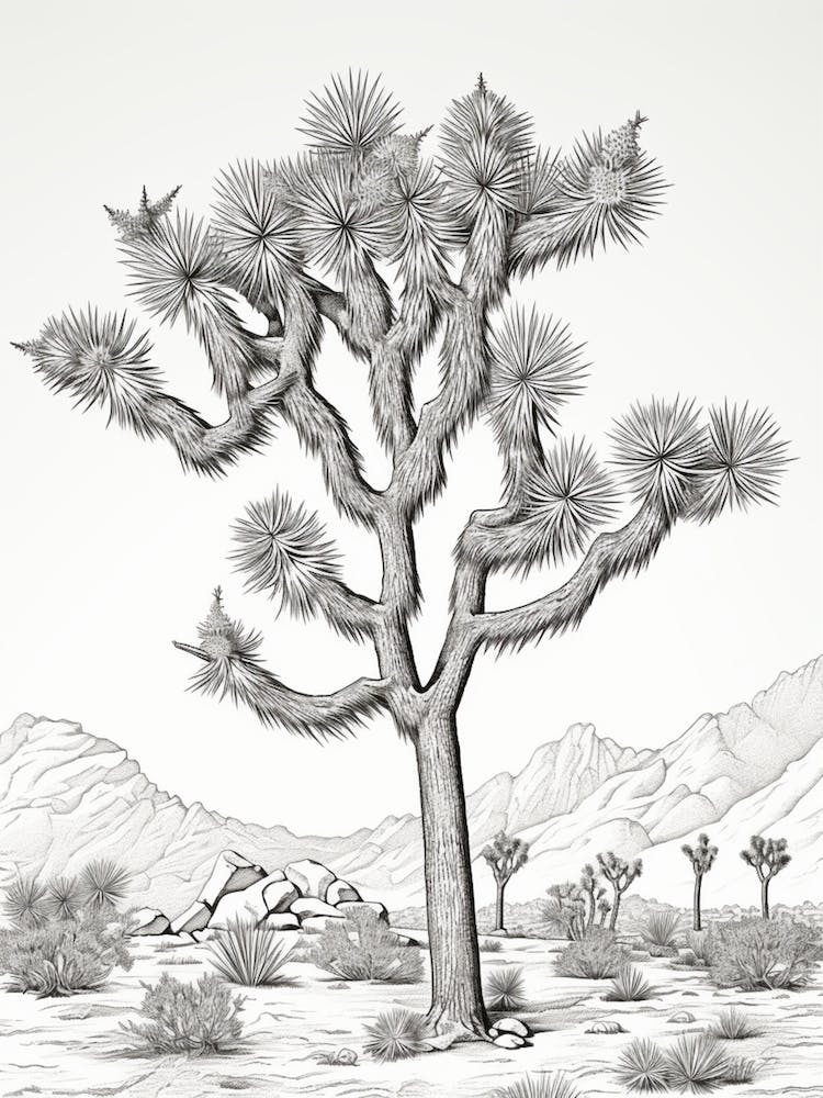  Detailed Drawing Of A Joshua Tree At Dawn In Desert 2