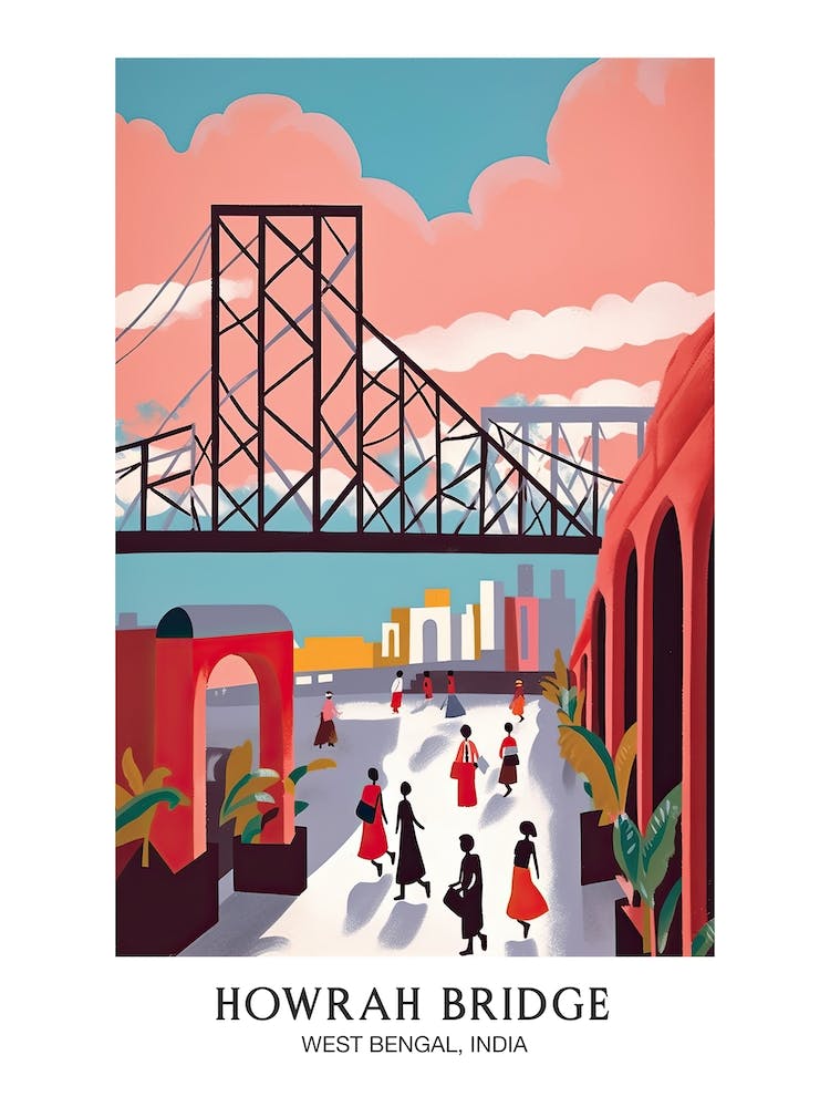 Howrah Bridge, West Bengal, India Colourful 3 Travel Poster