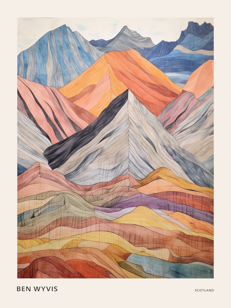 Ben Wyvis Scotland Colourful Mountain Illustration Poster