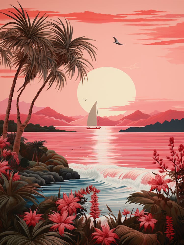 A Pretty Illustration Showcasing A Sailboat And The Ocean 2