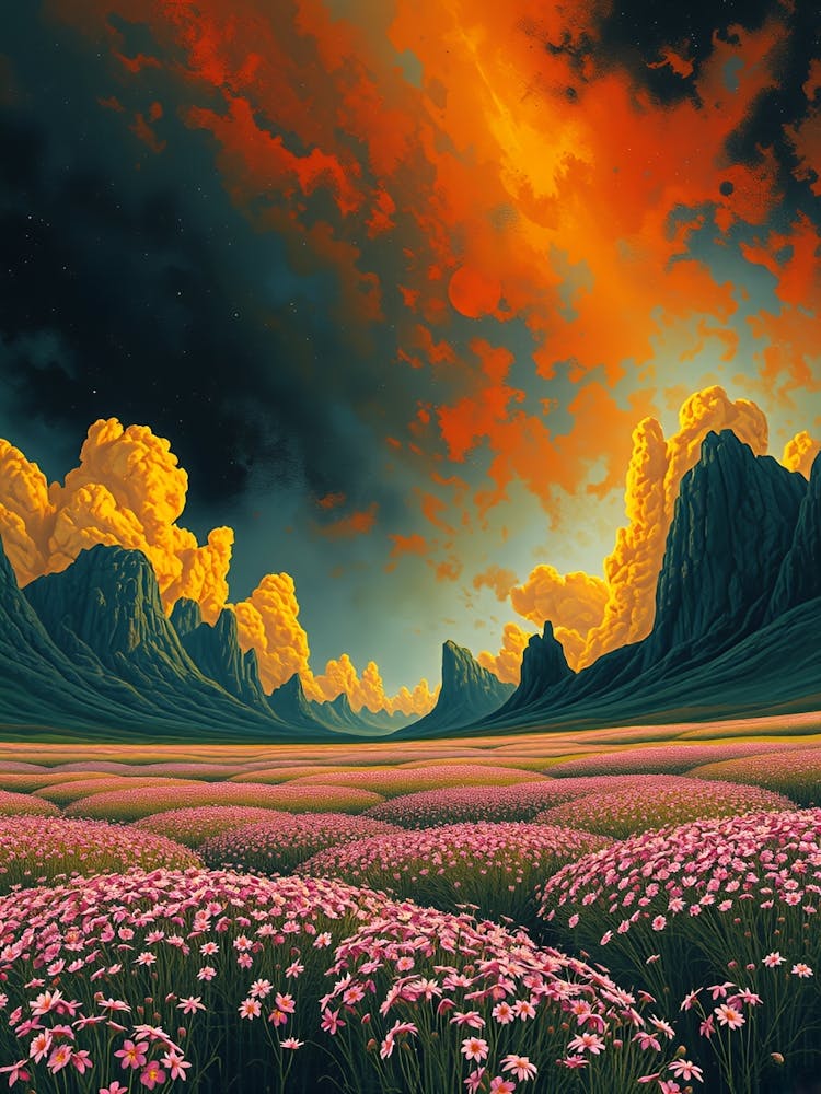 Pink Flowers In The Sky