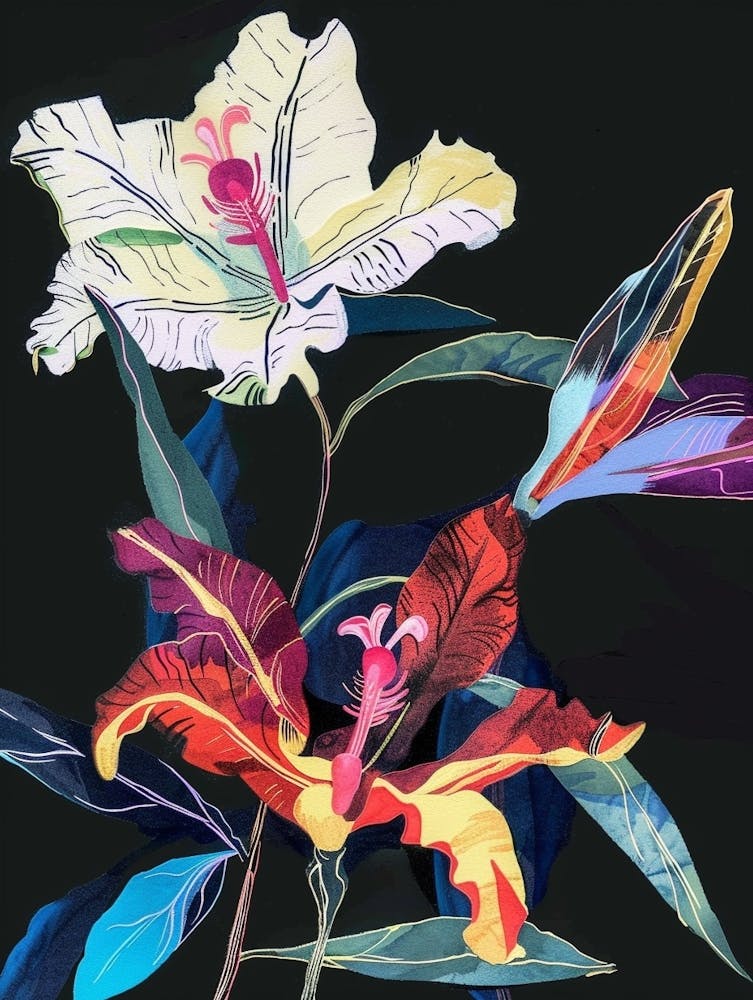 Neon Flowers On Black Moonflower 2