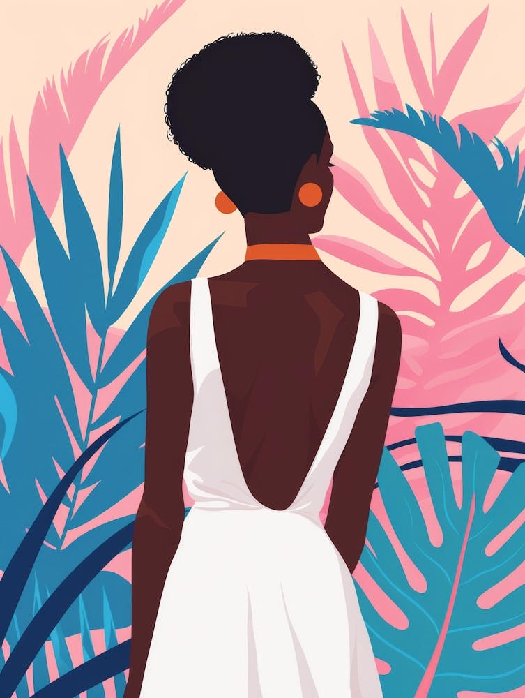 Afro-American Woman In White Dress