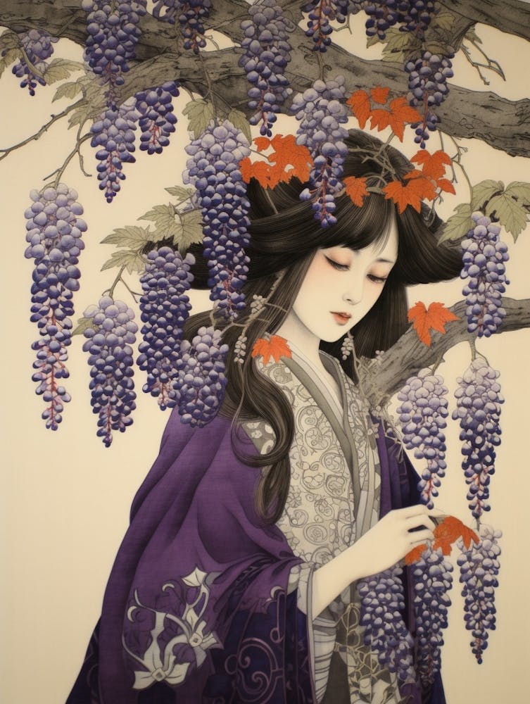 Fuji Wisteria Vintage Japanese Botanical And Geisha