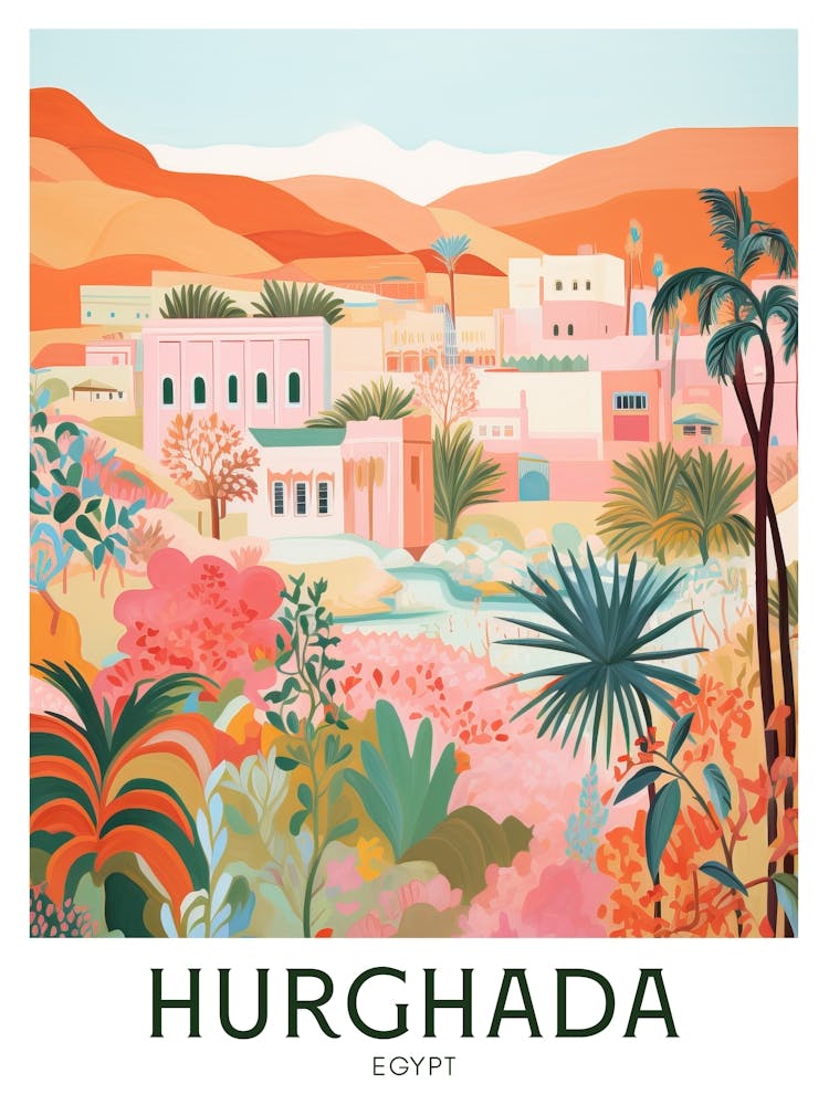 Hurghada, Egypt Maximalist Travel Poster Vibrant Colour