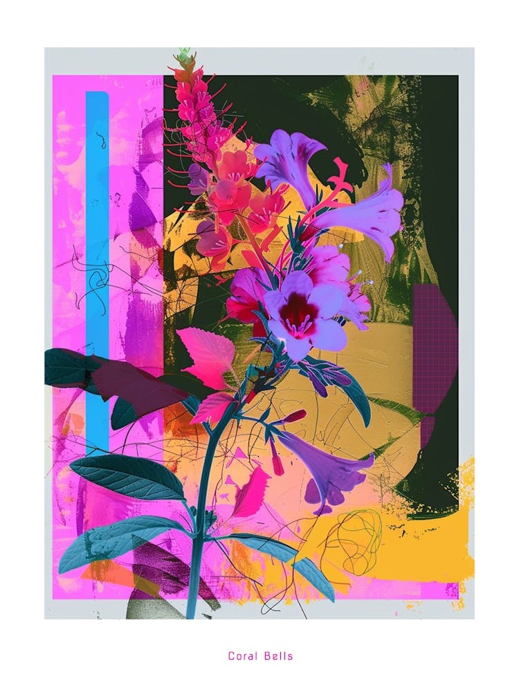 Heuchère 1 Affiche Collage Fleur Néon