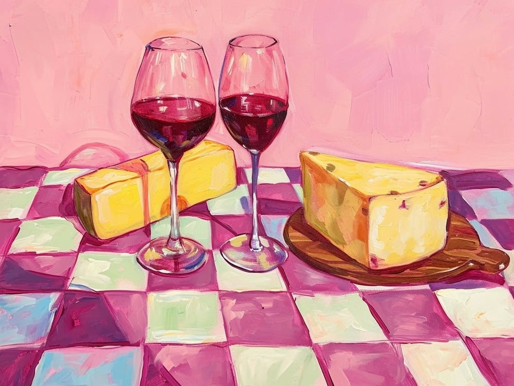 Cheese & Wine Pink Checkerboard 2