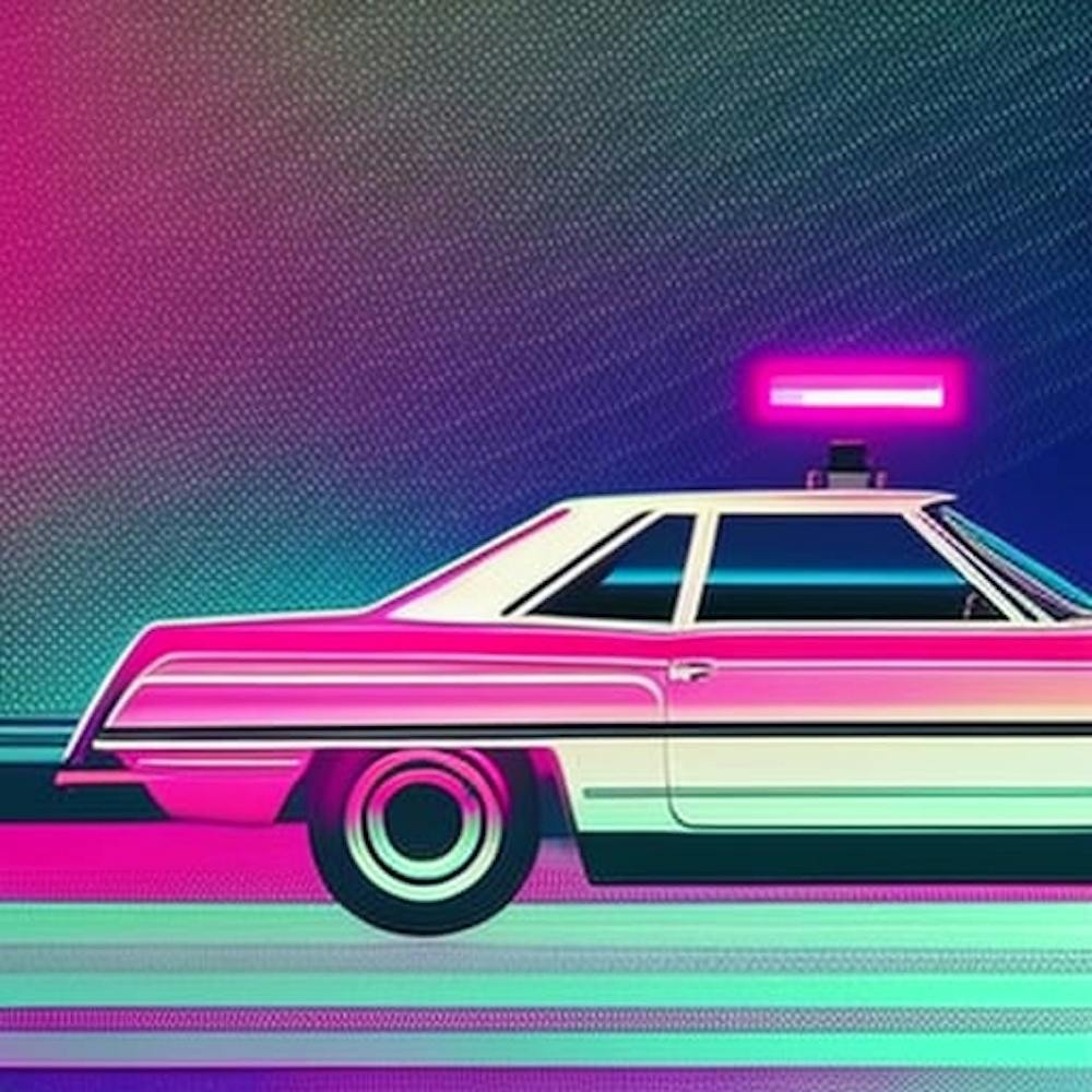 A SYNTHWAWE AI MADE PHOTO OF A CAR