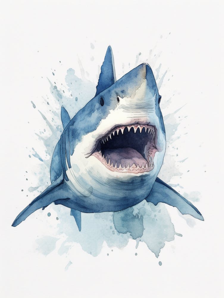 Cartoon Watercolour Tiger Shark Kids Nursery 4