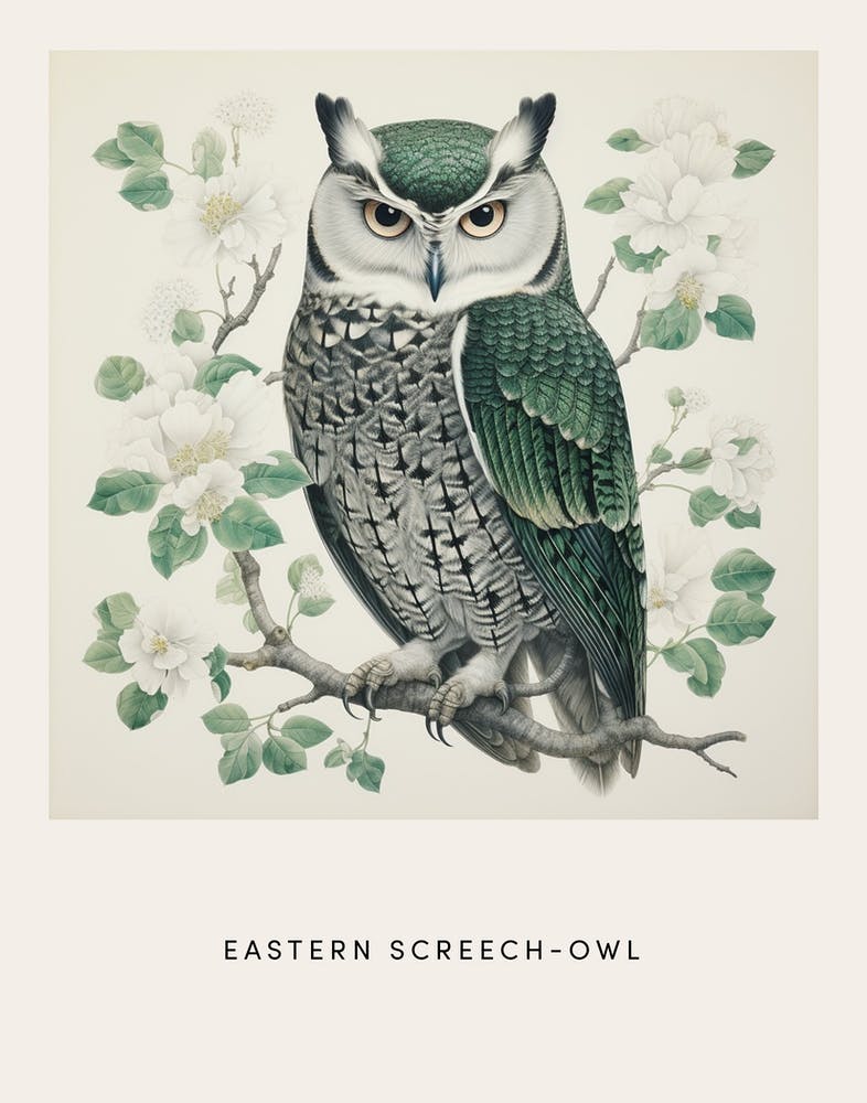 Ohara Koson Inspired Bird Painting Eastern Screech Owl 1 Poster