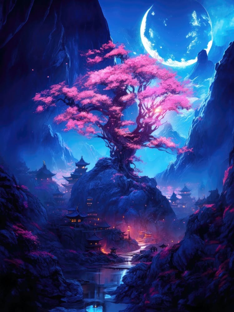 Cherry Blossom Japan Landscape Painting