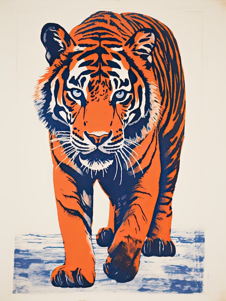 Tiger, Woodblock Animal  Drawing 5
