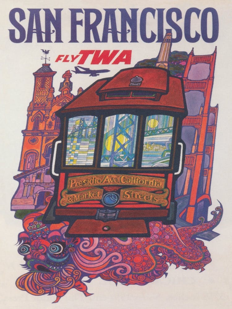 San Francisco Trolley Vintage Travel Poster