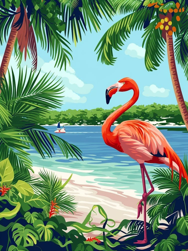 Greater Flamingo Celestun Yucatan Mexico Tropical Illustration 1