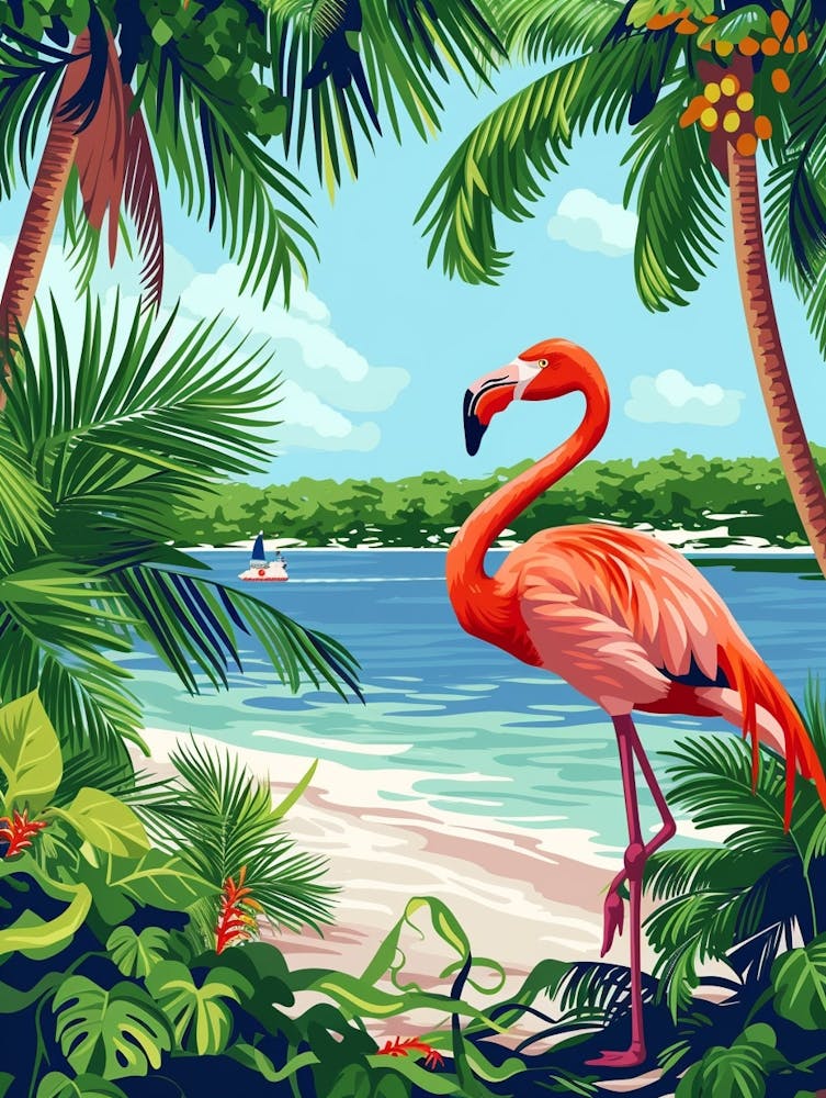 Greater Flamingo Celestun Yucatan Mexico Tropical Illustration 1
