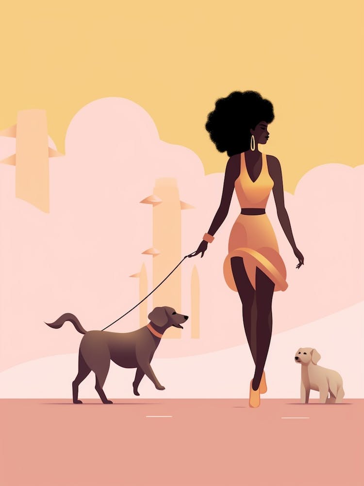 Sunny Days Dog Walking Pastel Illustration 4