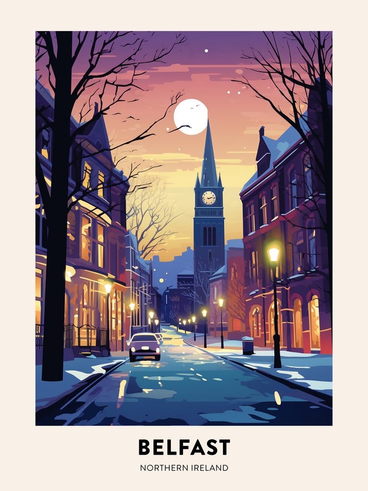 Affiche de Voyage Nuit d'Hiver Belfast Irlande du Nord 6