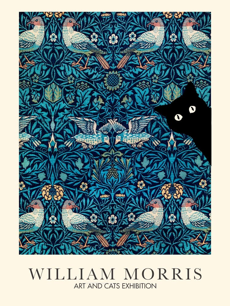 William Morris Peekaboo Cat Cray Bird Textiles Botanical
