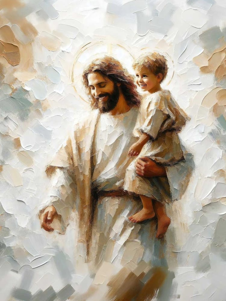 Jesus And Boy, Modern Christian Art, Jesus And Boy, Jesus Portrait Art, Lds Decor, Bible Prints, Christian Printable, Digital Christian Art