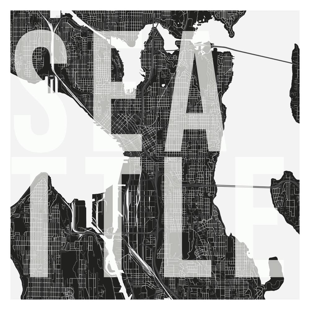 Seattle Mono Street Map Text Overlay Square