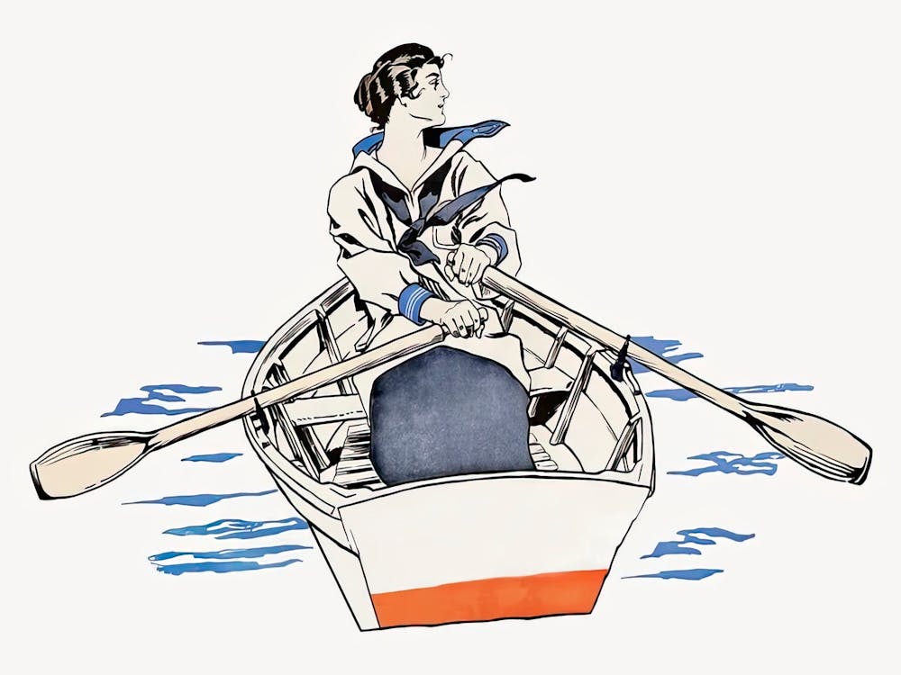 Woman Rowing In The River, Edward Penfield