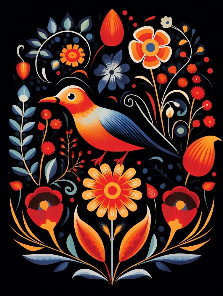 Folk Bird Illustration Sparrow 1