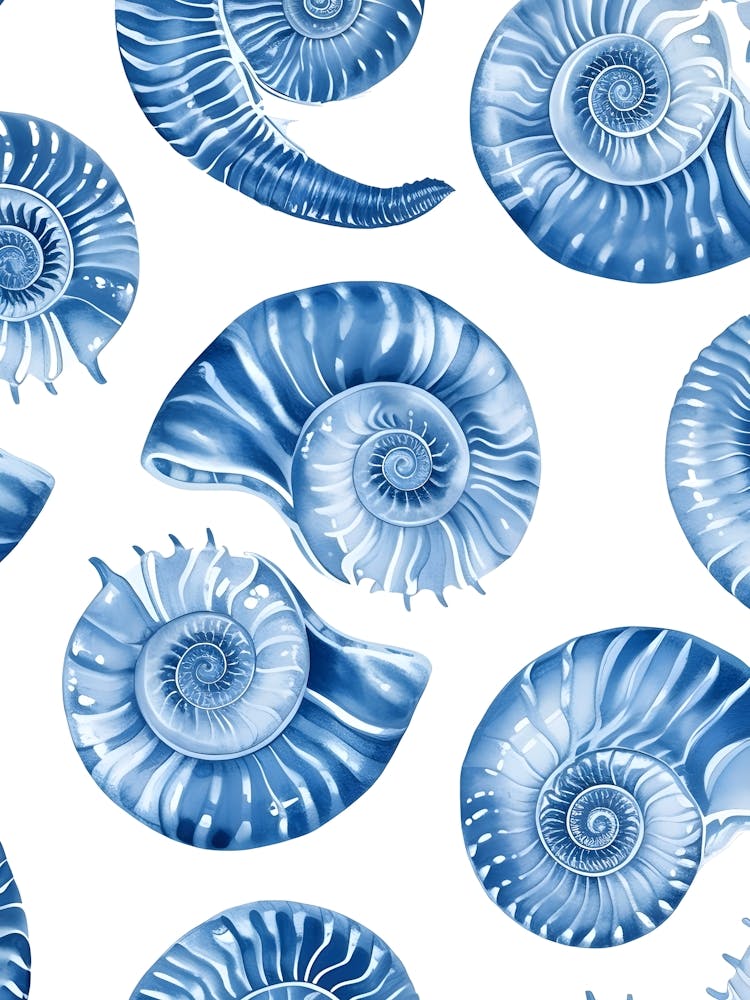Seamless Pattern With Blue Seashells